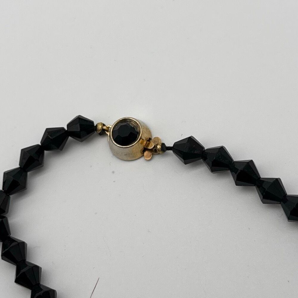 Vintage 1950s Black Faceted Glass 50” Sautoir Necklace Gold Tone Box Clasp‎